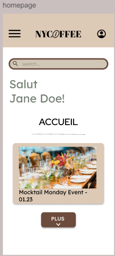 wireframe accueil de l'appli NYCOFFEE